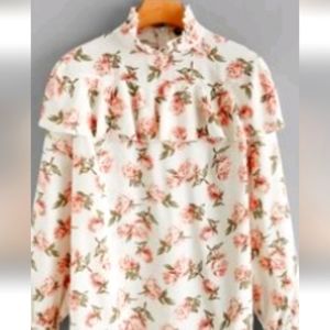 2x New Floral Print Ruffle Trim Blouse